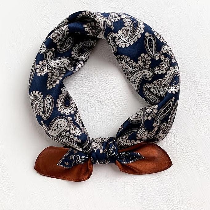 53x53 cm Mulberry Silk Paisley Scarf | Navy Blue | Luxury Square Scarf | Women's & Men's Neckerchief - Scarves4you