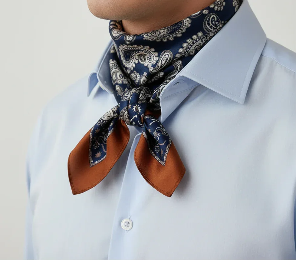 53x53 cm Mulberry Silk Paisley Scarf | Navy Blue | Luxury Square Scarf | Women's & Men's Neckerchief - Scarves4you