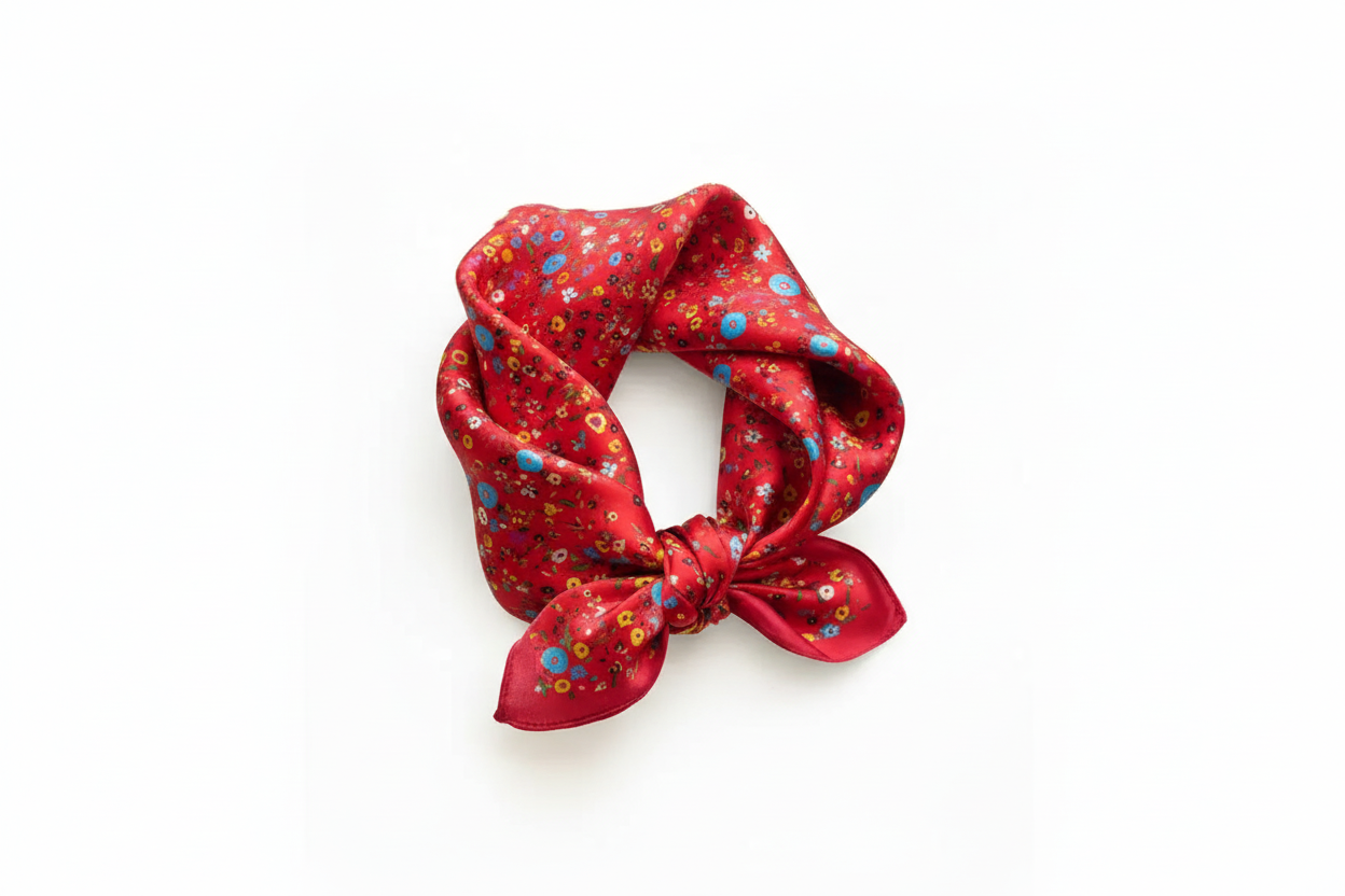 Natural Mulberry Silk Square Scarf - Red Floral Botanical Pattern 70x70cm - Scarves4you