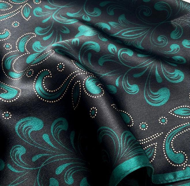 Silk Square Scarf 53×53 cm – Emerald Green Baroque Print | Elegant Floral Pattern - Scarves4you