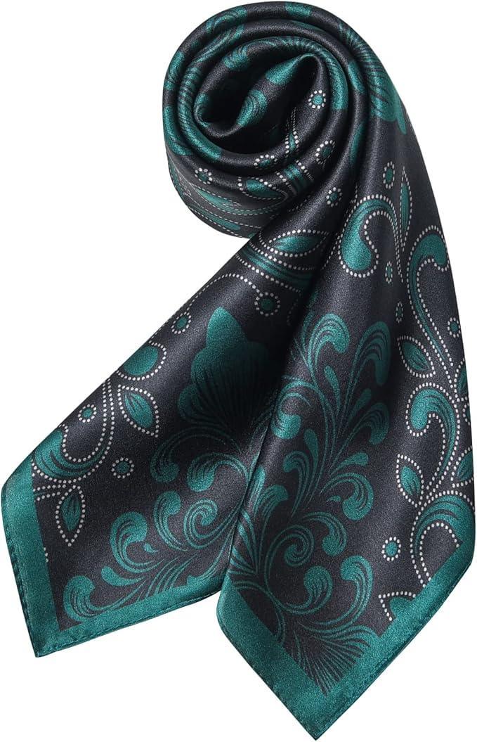 Silk Square Scarf 53×53 cm – Emerald Green Baroque Print | Elegant Floral Pattern - Scarves4you