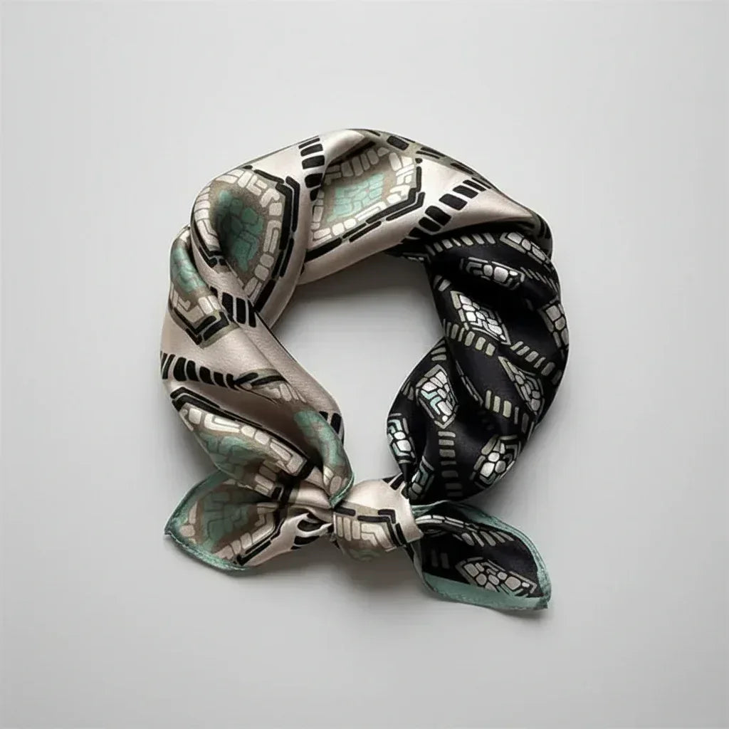 53x53 cm Mulberry Silk Geometric Scarf | Black White Mint | Luxury Square Scarf | Women's & Men's Neckerchief - Scarves4you