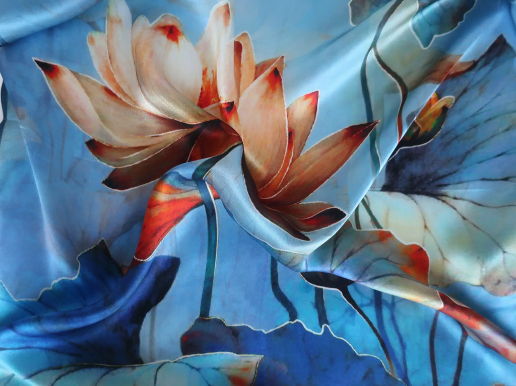 Silk Square Scarf 53×53 cm – Abstract Art Print Blue & Orange | Artistic Bandana - Scarves4you