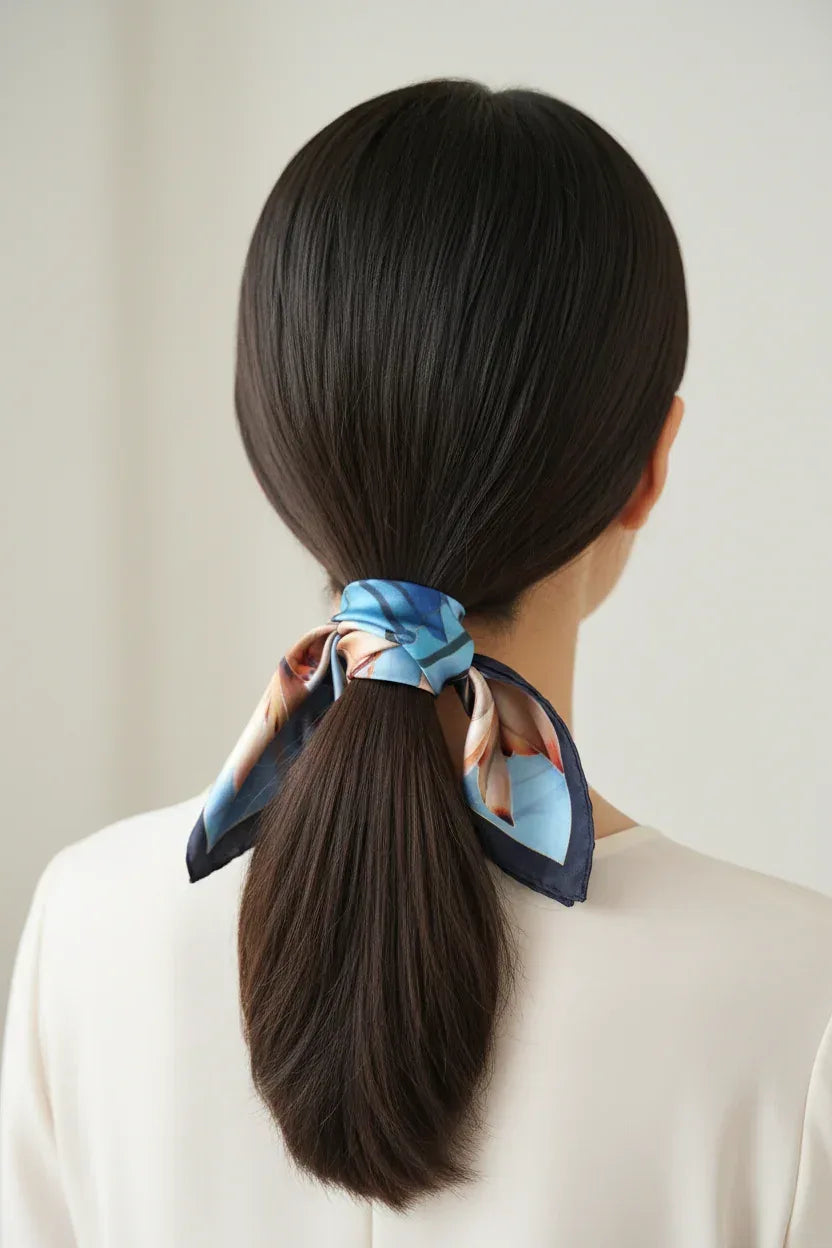 Silk Square Scarf 53×53 cm – Abstract Art Print Blue & Orange | Artistic Bandana - Scarves4you