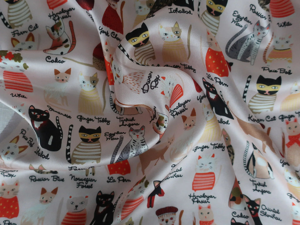 53x53 cm Mulberry Silk Cat Print Scarf | Whimsical Feline Pattern | Luxury Square Scarf | Cat Lover Gift - Scarves4you