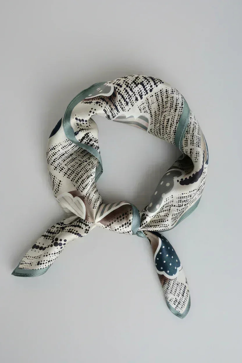 53x53 cm Mulberry Silk Cloud Print Scarf | Blue White Teal | Luxury Square Scarf | Women's & Men's Neckerchief - Scarves4you
