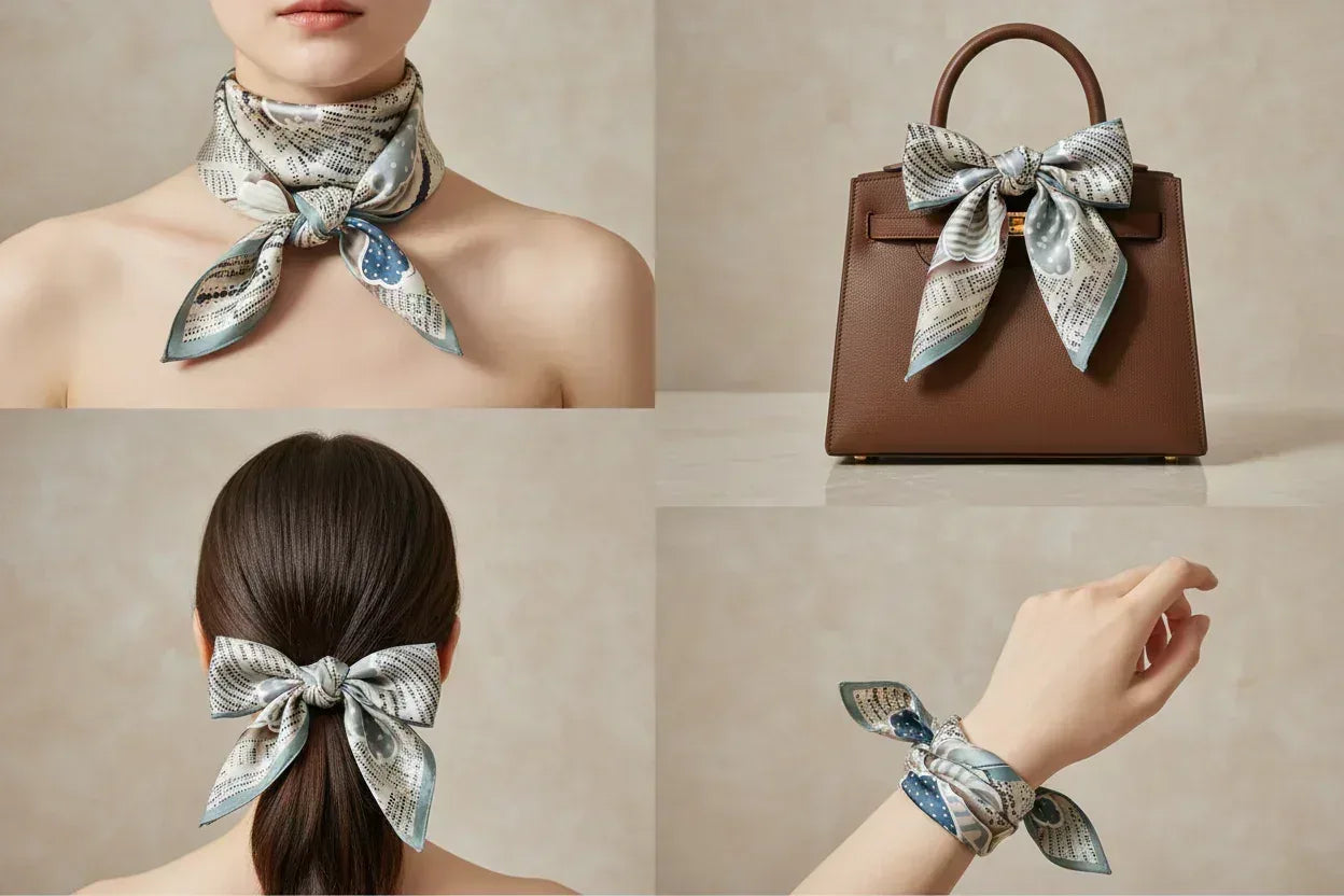 53x53 cm Mulberry Silk Cloud Print Scarf | Blue White Teal | Luxury Square Scarf | Women's & Men's Neckerchief - Scarves4you