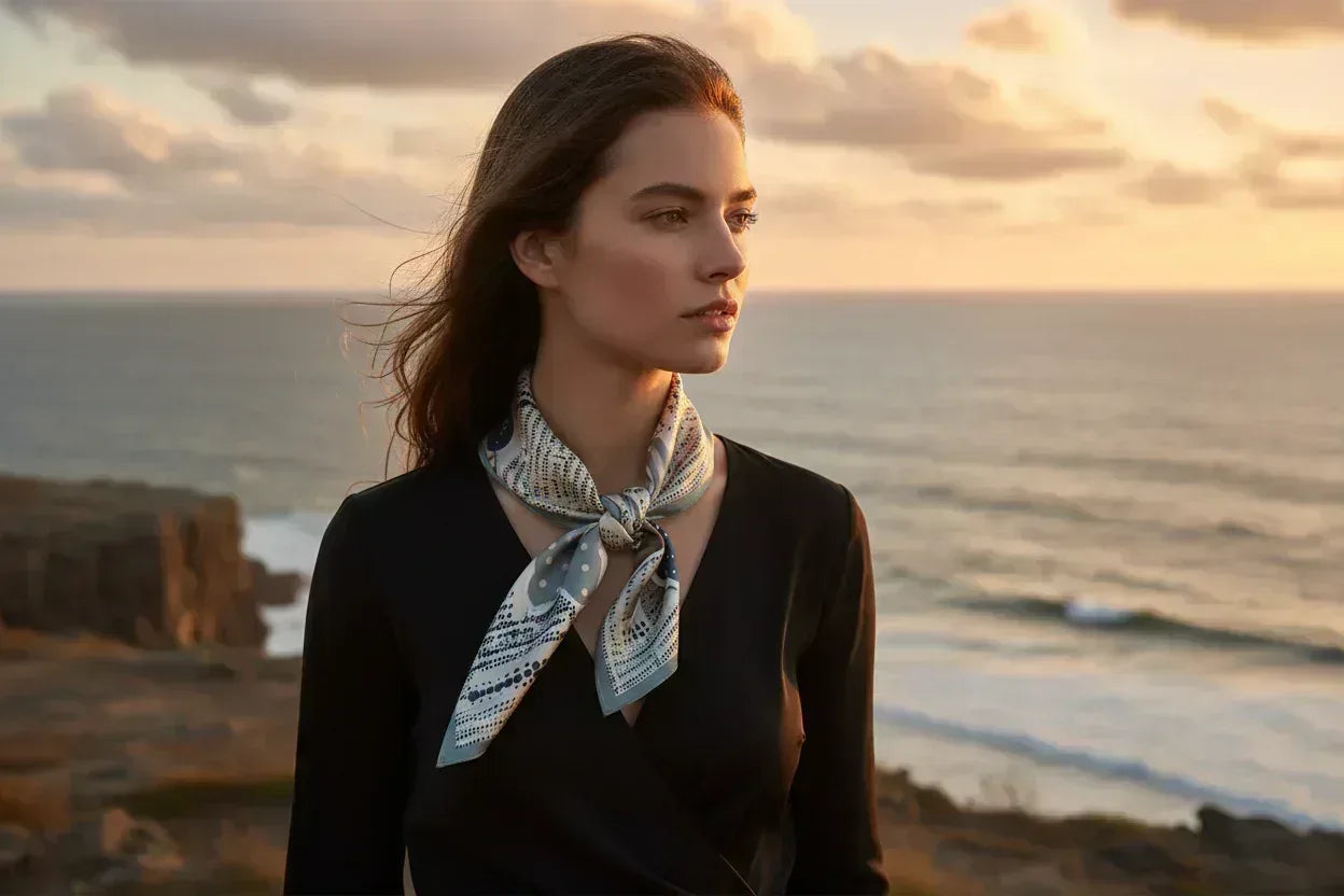 53x53 cm Mulberry Silk Cloud Print Scarf | Blue White Teal | Luxury Square Scarf | Women's & Men's Neckerchief - Scarves4you