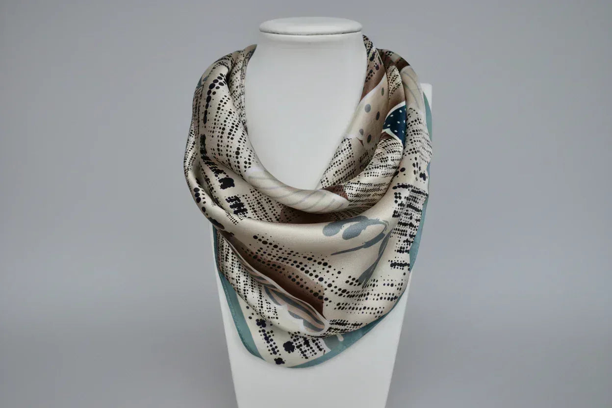 53x53 cm Mulberry Silk Cloud Print Scarf | Blue White Teal | Luxury Square Scarf | Women's & Men's Neckerchief - Scarves4you