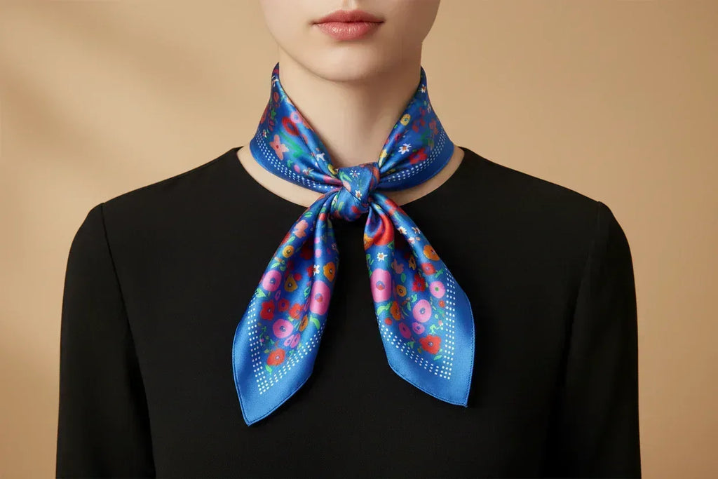 Blue Multicolor Floral Garden Pattern 70x70cm - Scarves4you