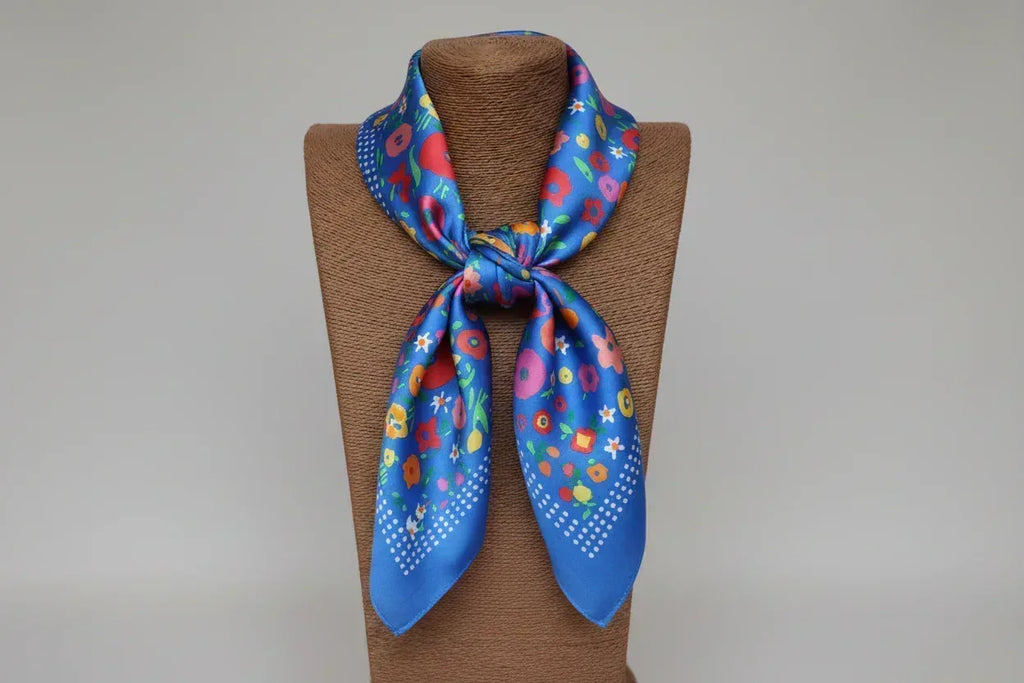 Blue Multicolor Floral Garden Pattern 70x70cm - Scarves4you
