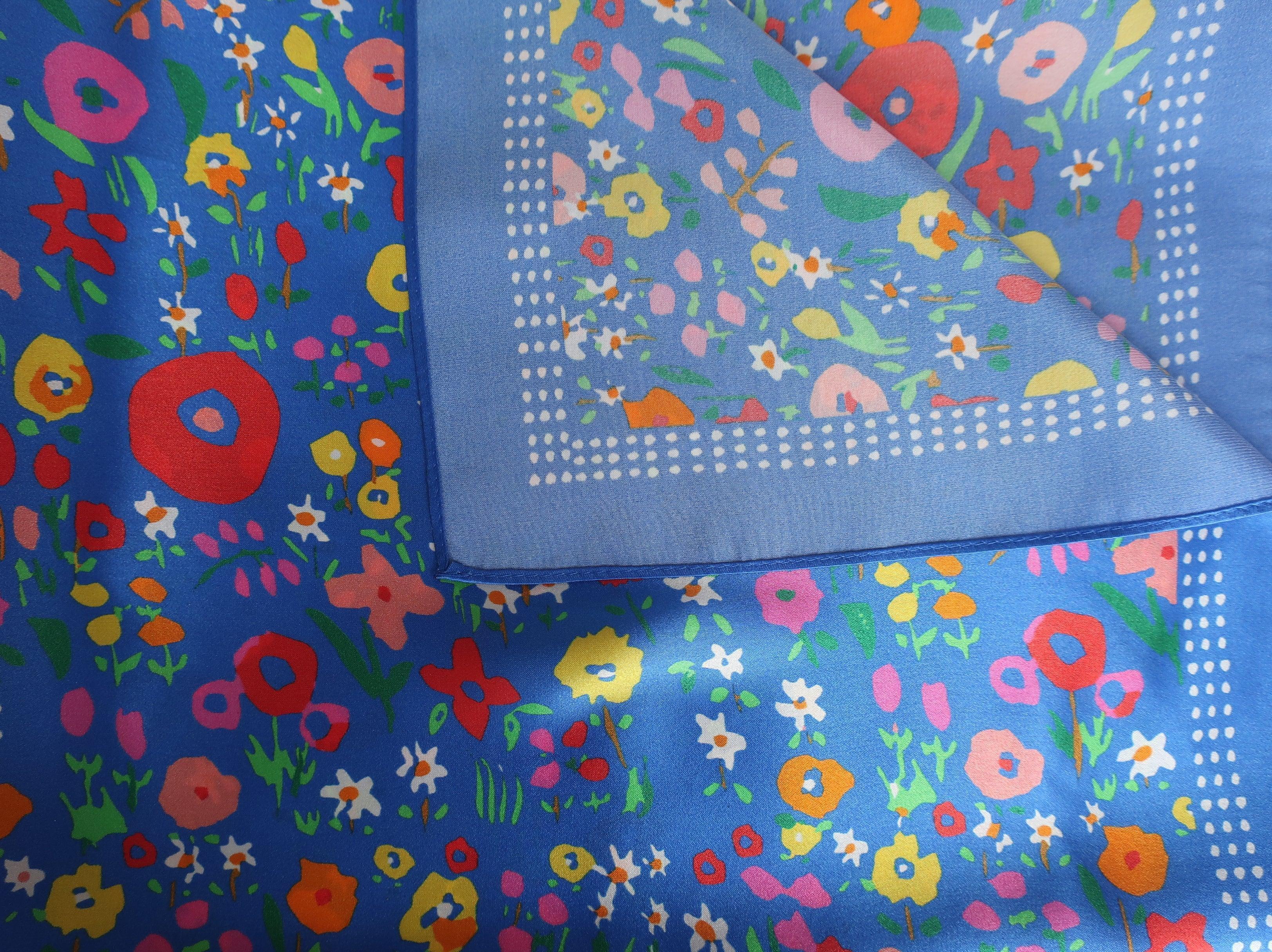 Blue Multicolor Floral Garden Pattern 70x70cm - Scarves4you