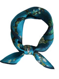 Natural Mulberry Silk Square Scarf - Turquoise Blue Almond Blossom Pattern 53x53cm - Scarves4you