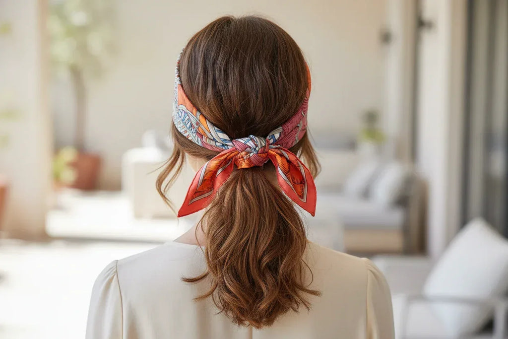 Natural Mulberry Silk Square Scarf - Geometric Woven Pattern Gradient 53x53cm - Scarves4you