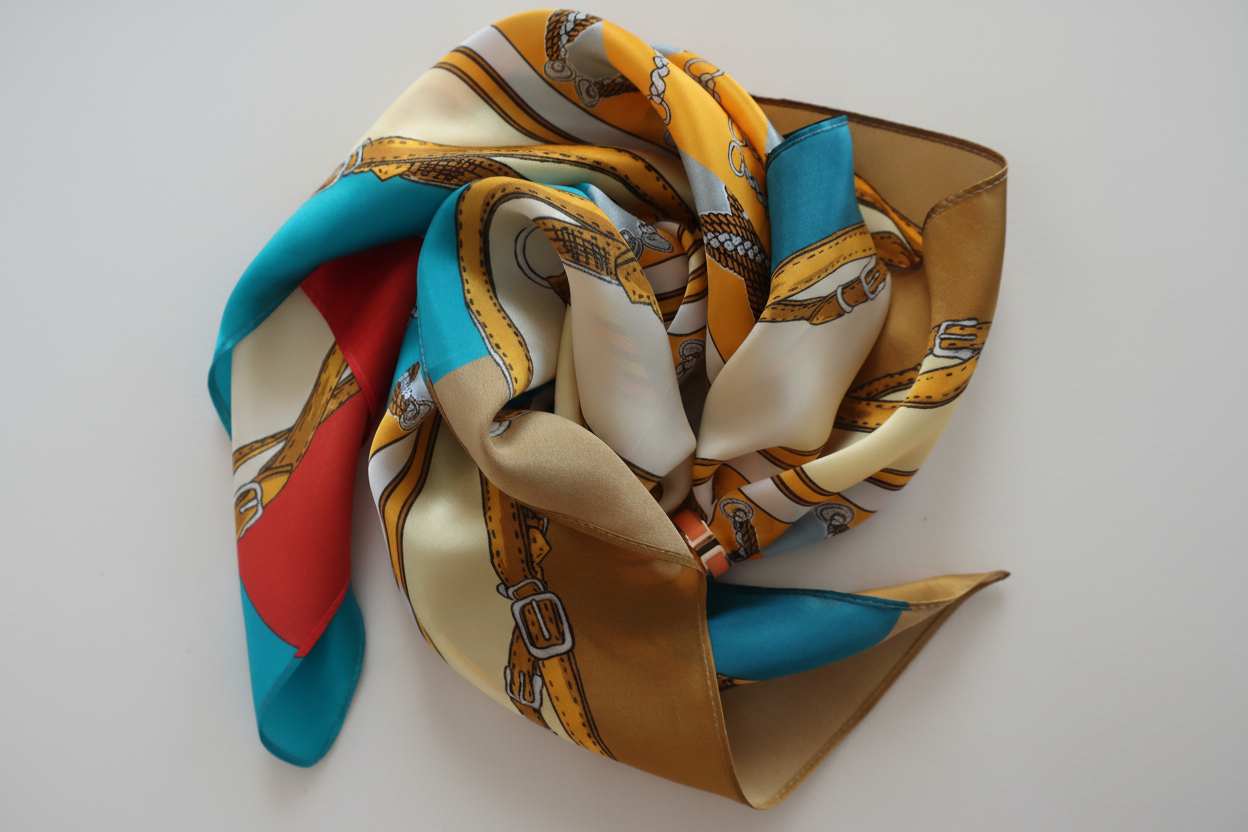 Mulberry Silk Square Scarf – Equestrian Chain Print Design – 65x65 cm