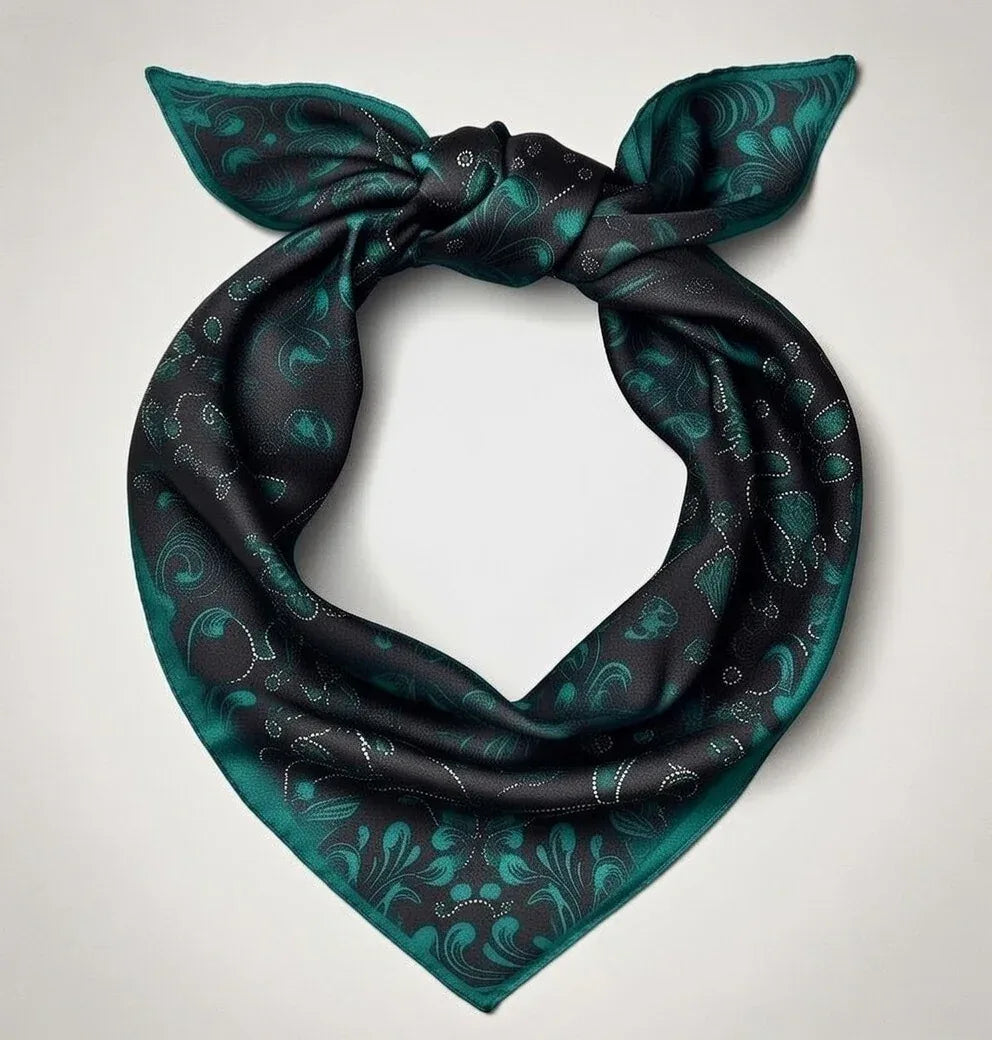 Silk Square Scarf 53×53 cm – Emerald Green Baroque Print | Elegant Floral Pattern - Scarves4you