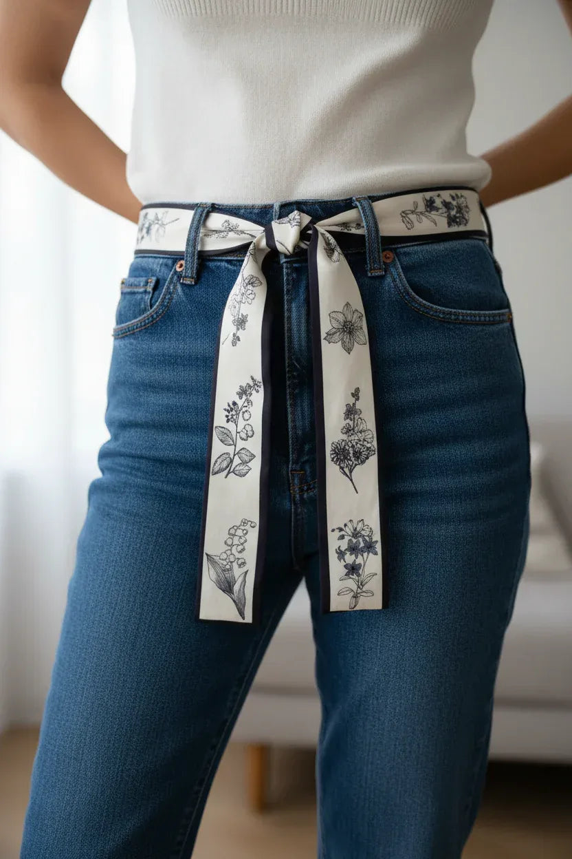 Skinny Scarf 125×7 cm – Floral Print Hair Ribbon | Versatile Headband & Neck Tie - Scarves4you