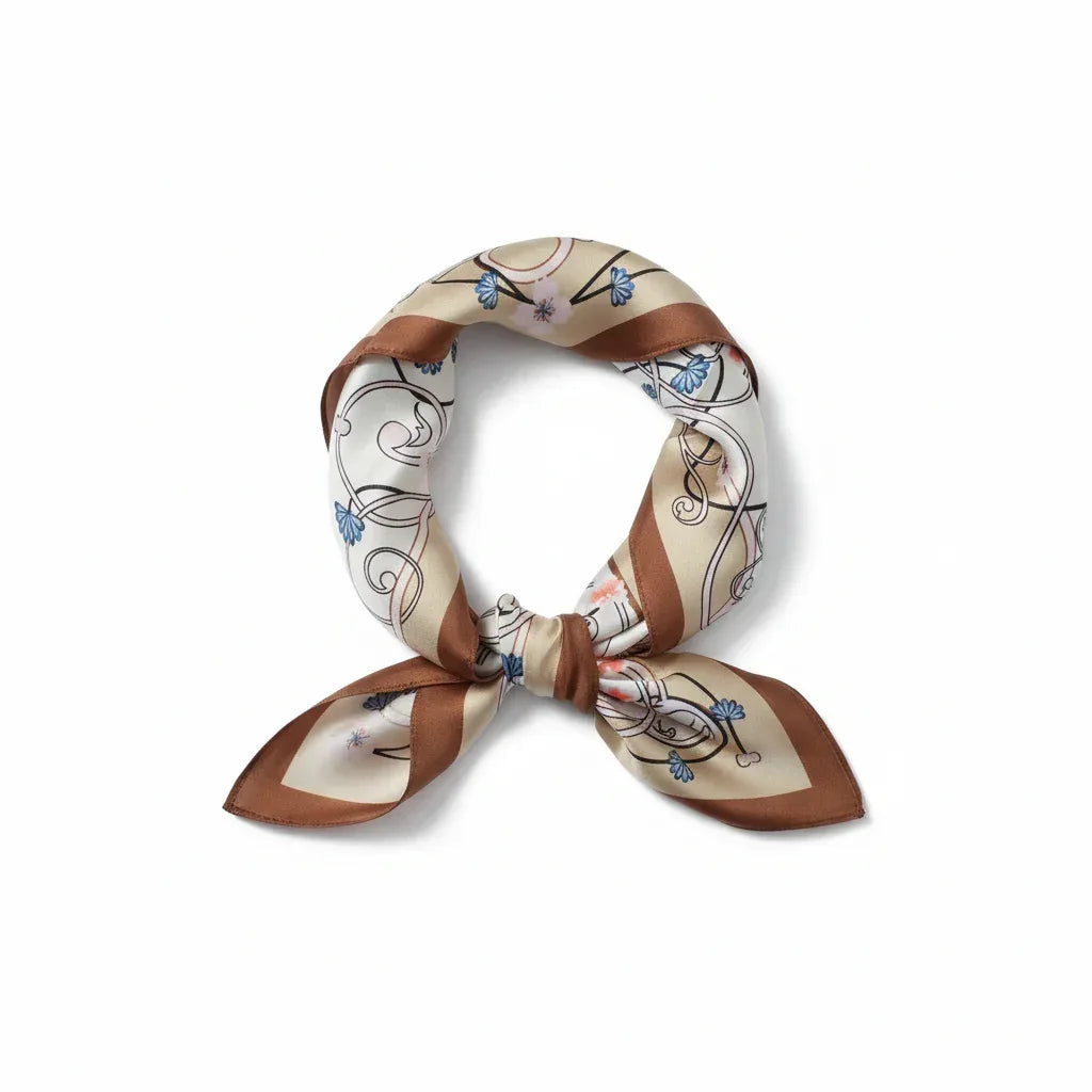 Beige Floral Silk Scarf - 53cm - Scarves4you