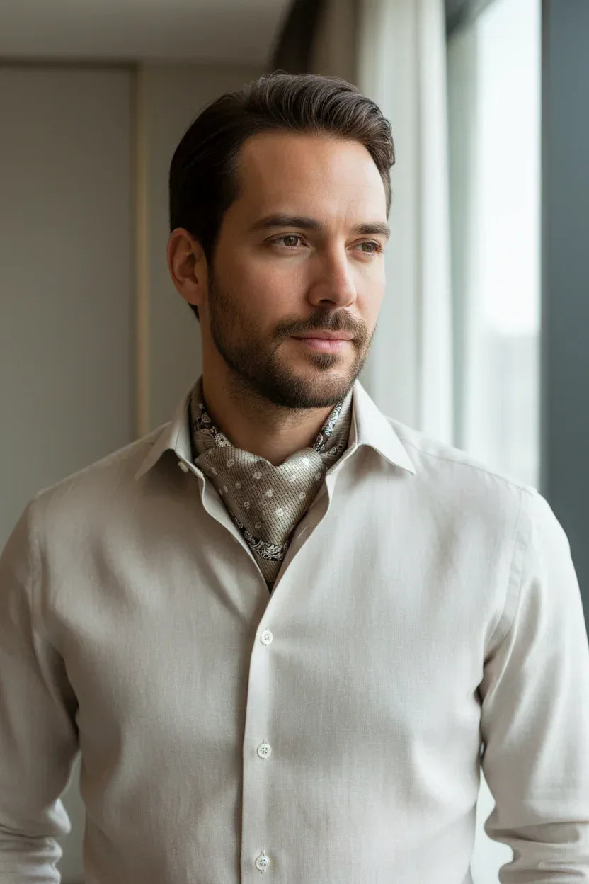 Natural Mulberry Silk Square Scarf - Beige Paisley Floral Pattern 53x53cm - Scarves4you