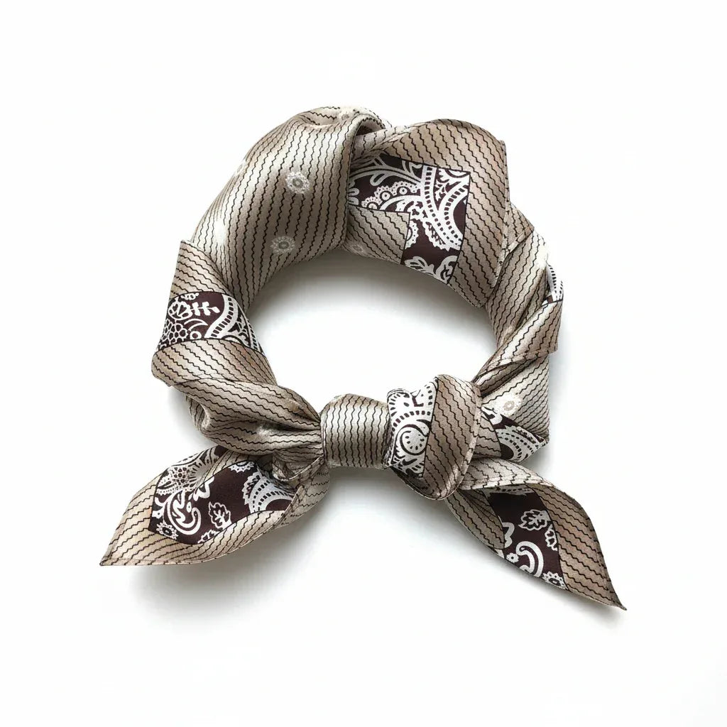 Natural Mulberry Silk Square Scarf - Beige Paisley Floral Pattern 53x53cm - Scarves4you