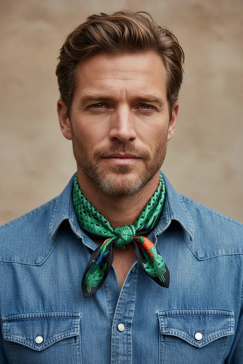 Black Green Art Deco Horse Silk Scarf - 53cm - Scarves4you