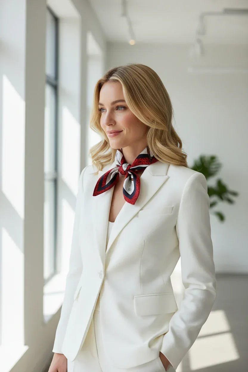 Silk Square Scarf 53×53 cm – Red Geometric Stripe Print | Luxury Bandana - Scarves4you