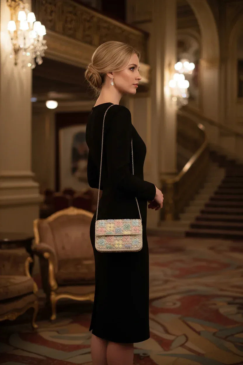 Beaded Floral Clutch Bag - Handcrafted Evening Purse - Scarves4you