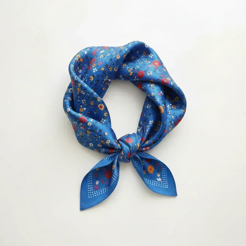 Blue Multicolor Floral Garden Pattern 70x70cm - Scarves4you