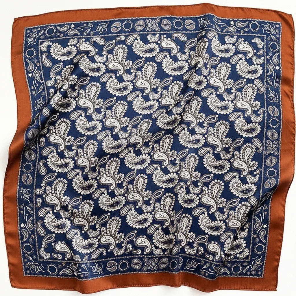 53x53 cm Mulberry Silk Paisley Scarf | Navy Blue | Luxury Square Scarf | Women's & Men's Neckerchief - Scarves4you
