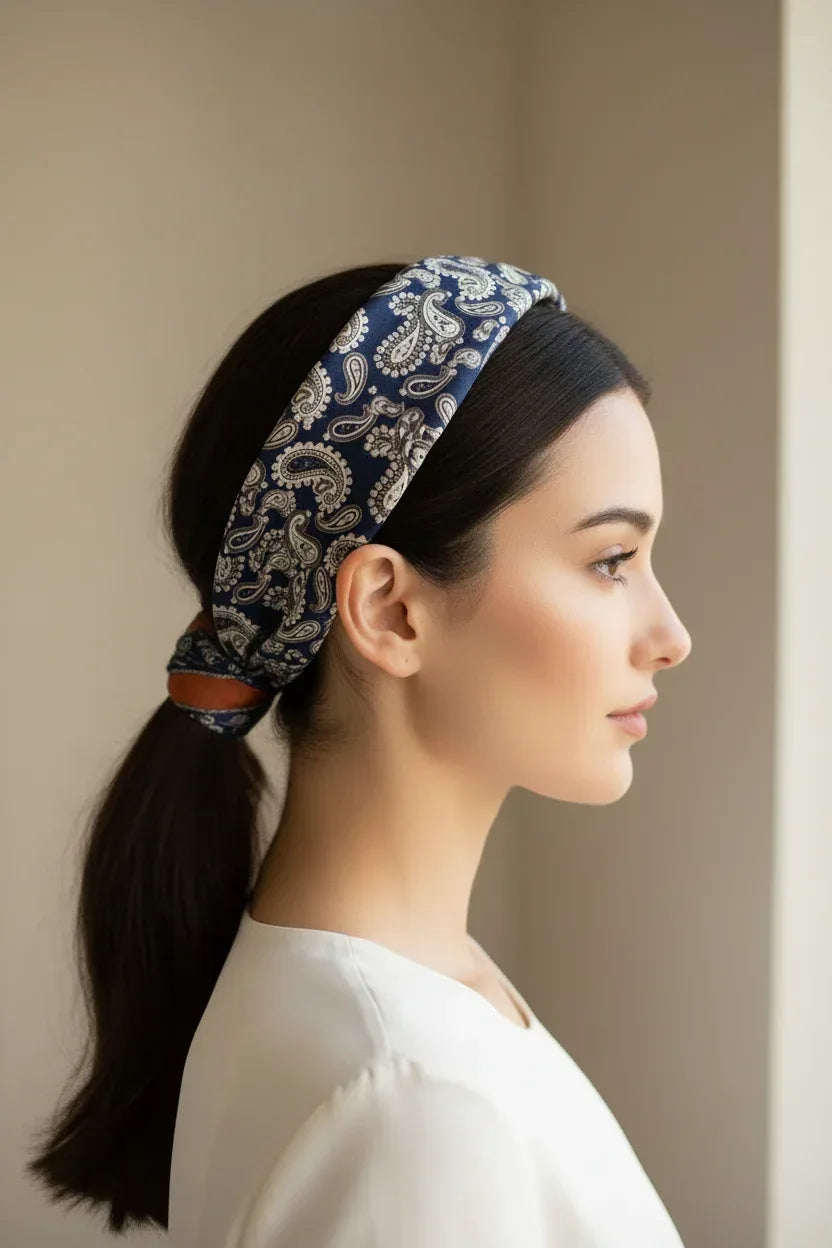 53x53 cm Mulberry Silk Paisley Scarf | Navy Blue | Luxury Square Scarf | Women's & Men's Neckerchief - Scarves4you