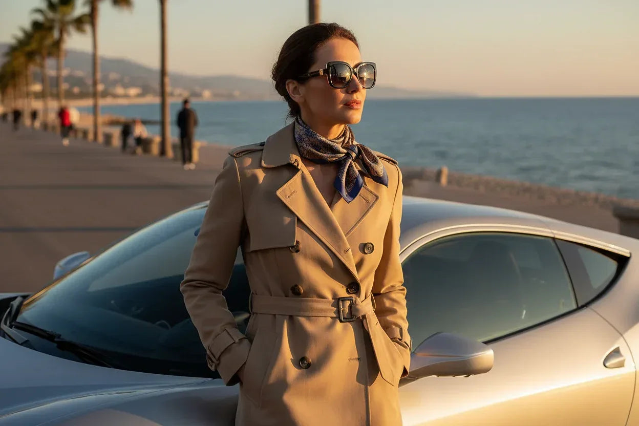 53x53 cm Mulberry Silk Scarf | Navy Blue Gold Geometric | Luxury Square Scarf | Women's & Men's Neckerchief - Scarves4you