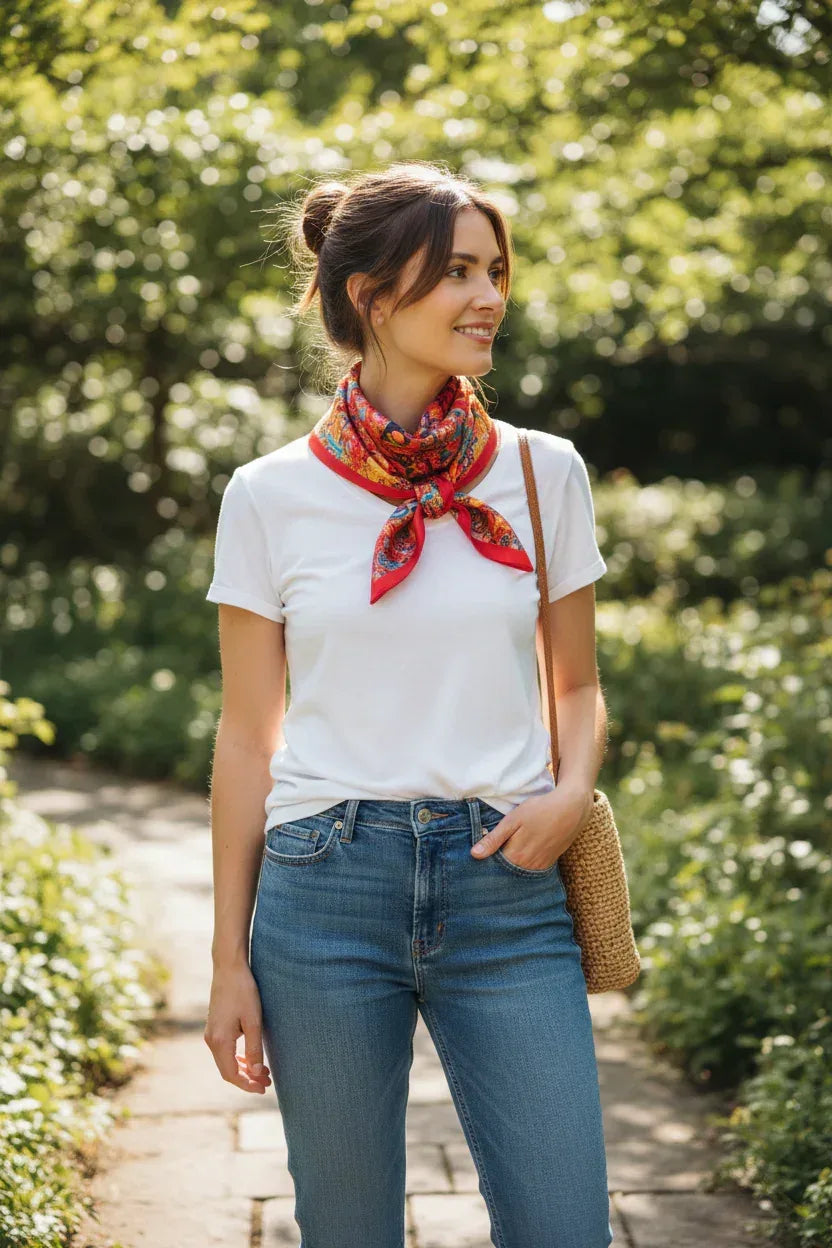 Artistically Vibrant Garden of Fire Silk Scarf 53x53 cm - Scarves4you