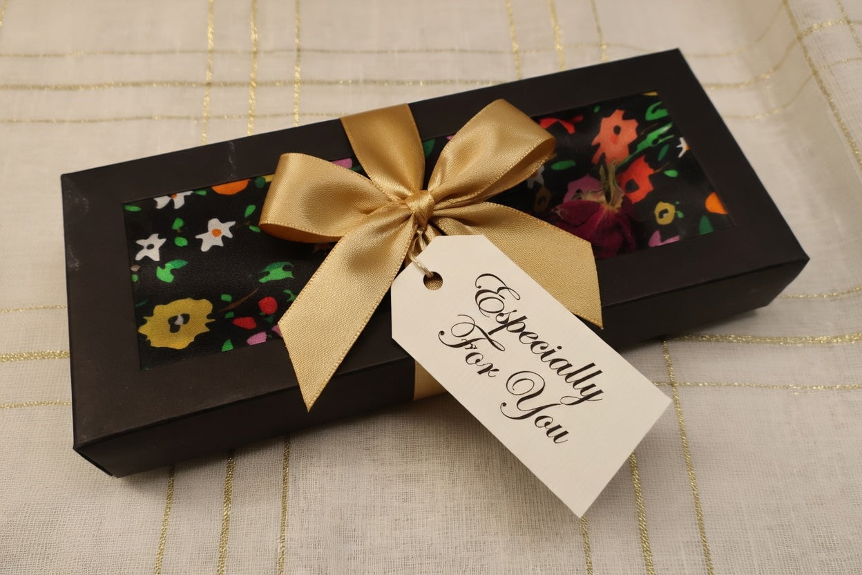 Natural Mulberry Silk Scarf – Black Multicolor Floral Garden Design – 65x65 cm