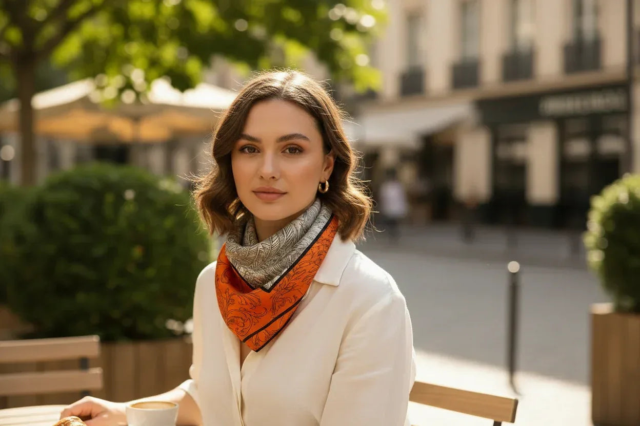 Grey Orange Scarf 100x100cm - Silk Feel Polyester Square Scarf - Scarves4you