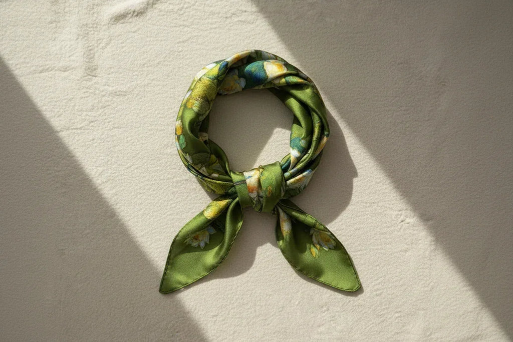Green Floral Silk Scarf - 53cm - Scarves4you