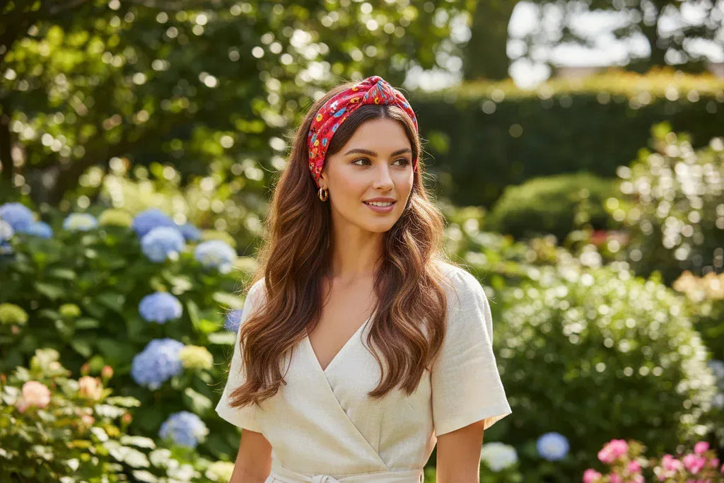 Natural Mulberry Silk Square Scarf - Red Floral Botanical Pattern 70x70cm - Scarves4you