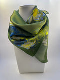 Green Floral Silk Scarf - 53cm - Scarves4you