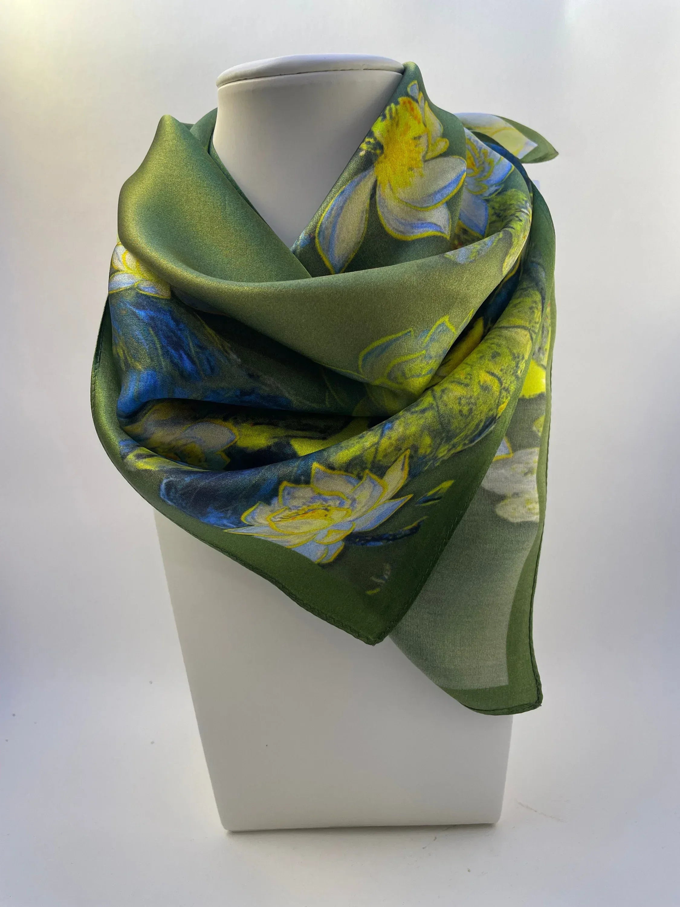 Green Floral Silk Scarf - 53cm - Scarves4you