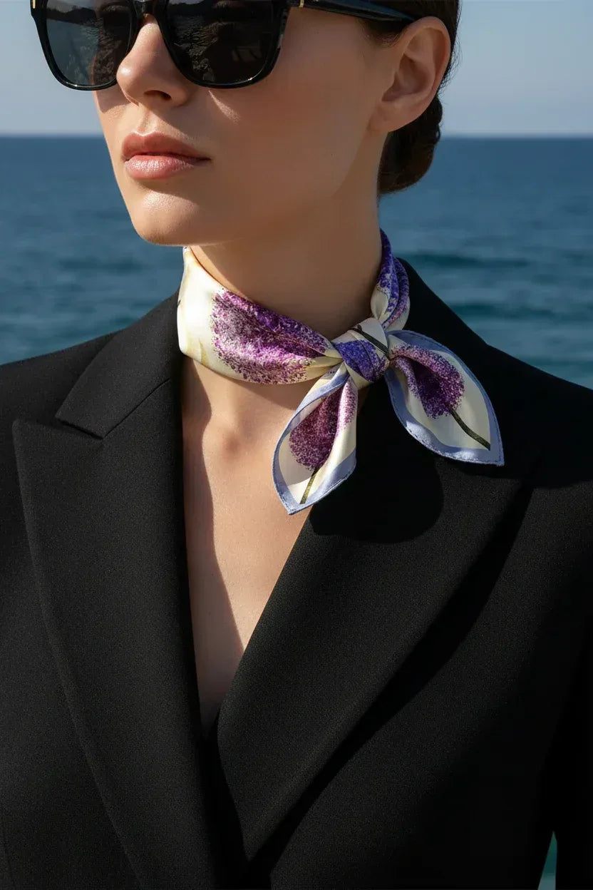 Lilac Floral Silk Scarf - 53cm - Scarves4you