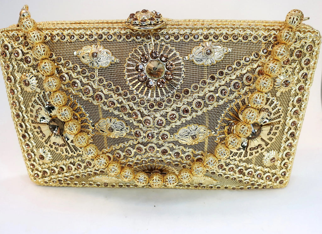 Gold Crystal Clutch Bag - Evening & Bridal Accessory - Scarves4you