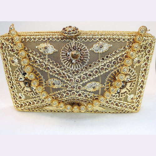 Gold Crystal Clutch Bag - Evening & Bridal Accessory - Scarves4you
