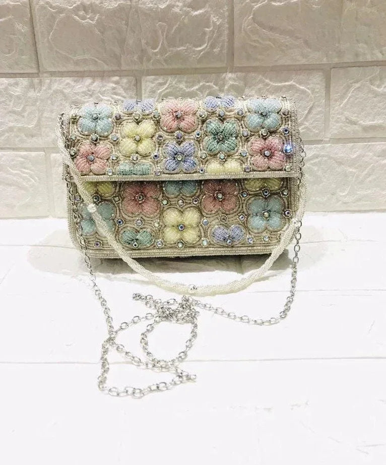 Beaded Floral Clutch Bag - Handcrafted Evening Purse - Scarves4you