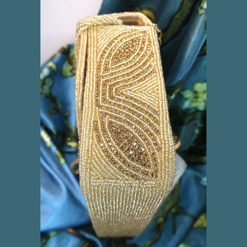 Gold Beaded Clutch Bag - Handcrafted Evening Purse - Scarves4you