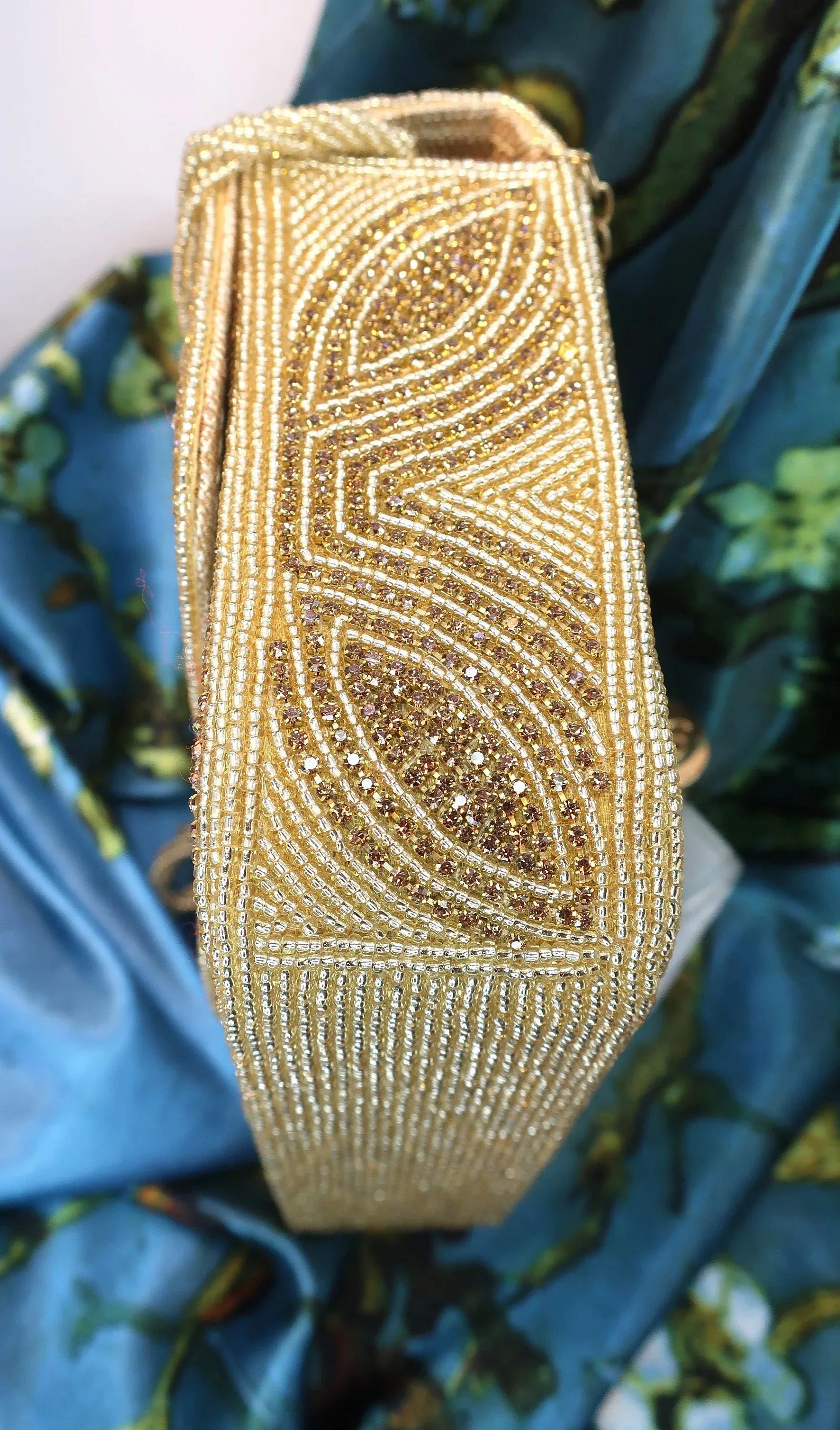 Gold Beaded Clutch Bag - Handcrafted Evening Purse - Scarves4you
