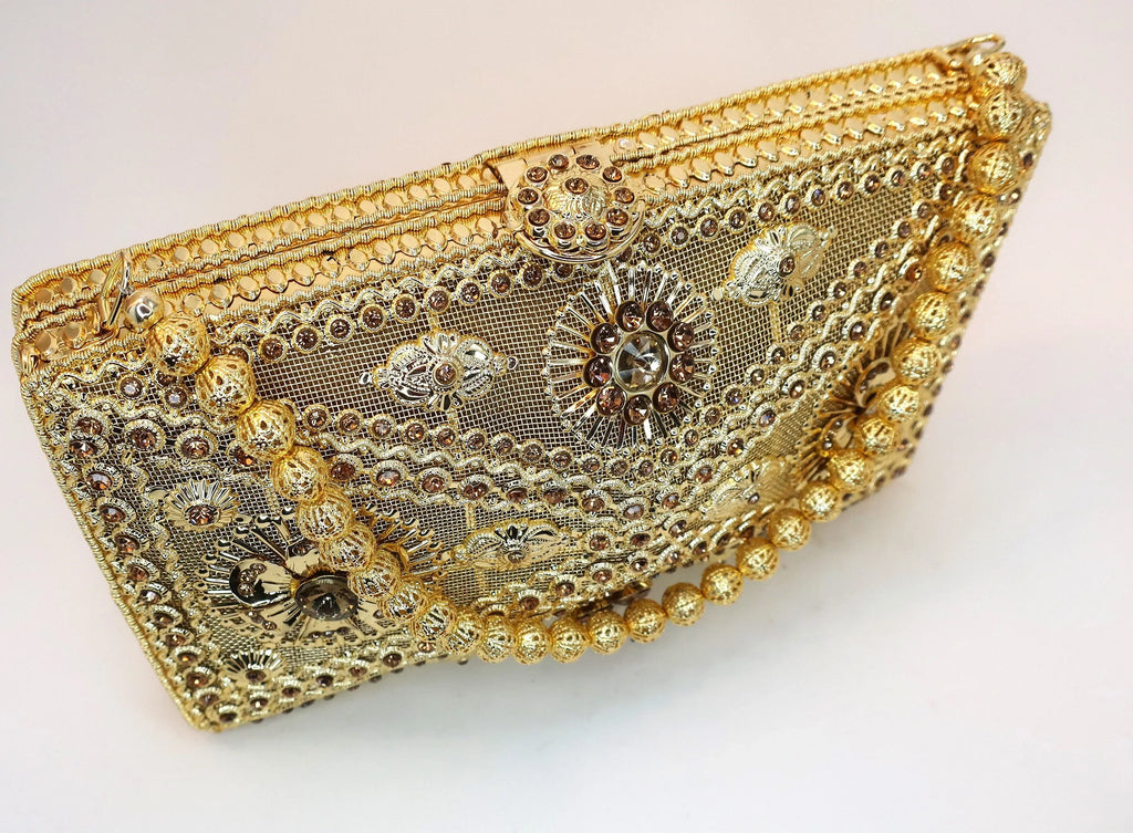 Gold Crystal Clutch Bag - Evening & Bridal Accessory - Scarves4you