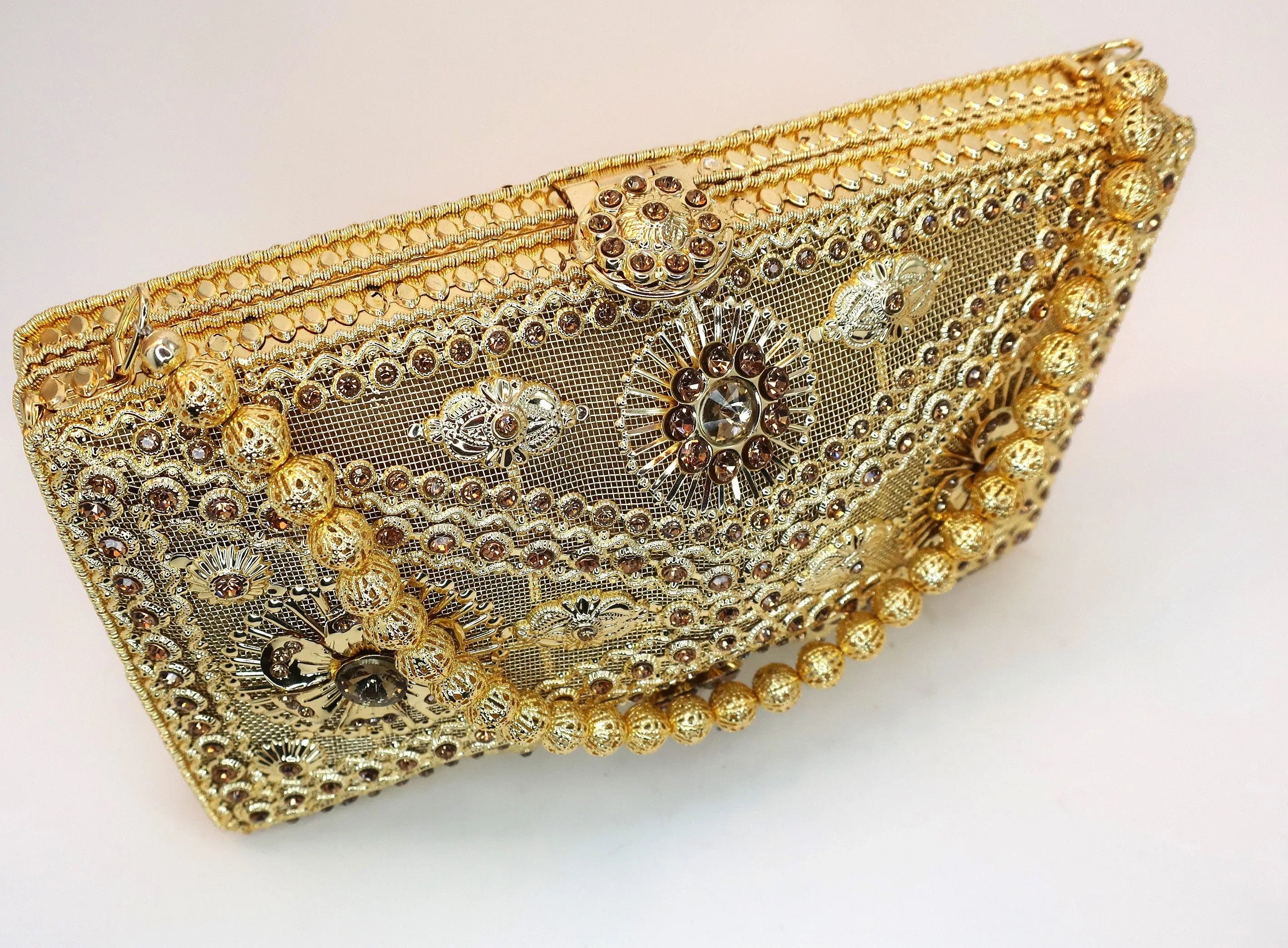 Gold Crystal Clutch Bag - Evening & Bridal Accessory - Scarves4you