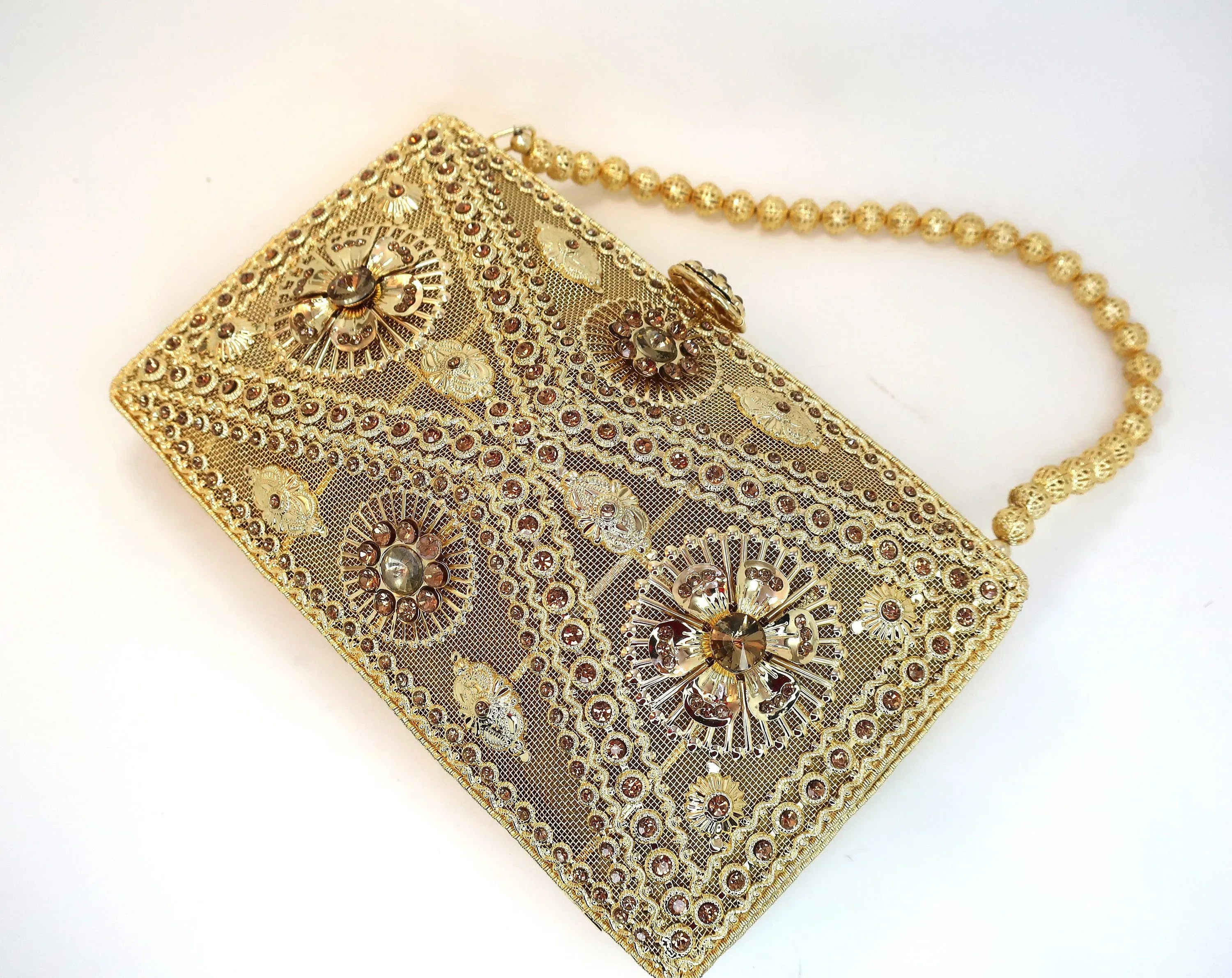 Gold Crystal Clutch Bag - Evening & Bridal Accessory - Scarves4you