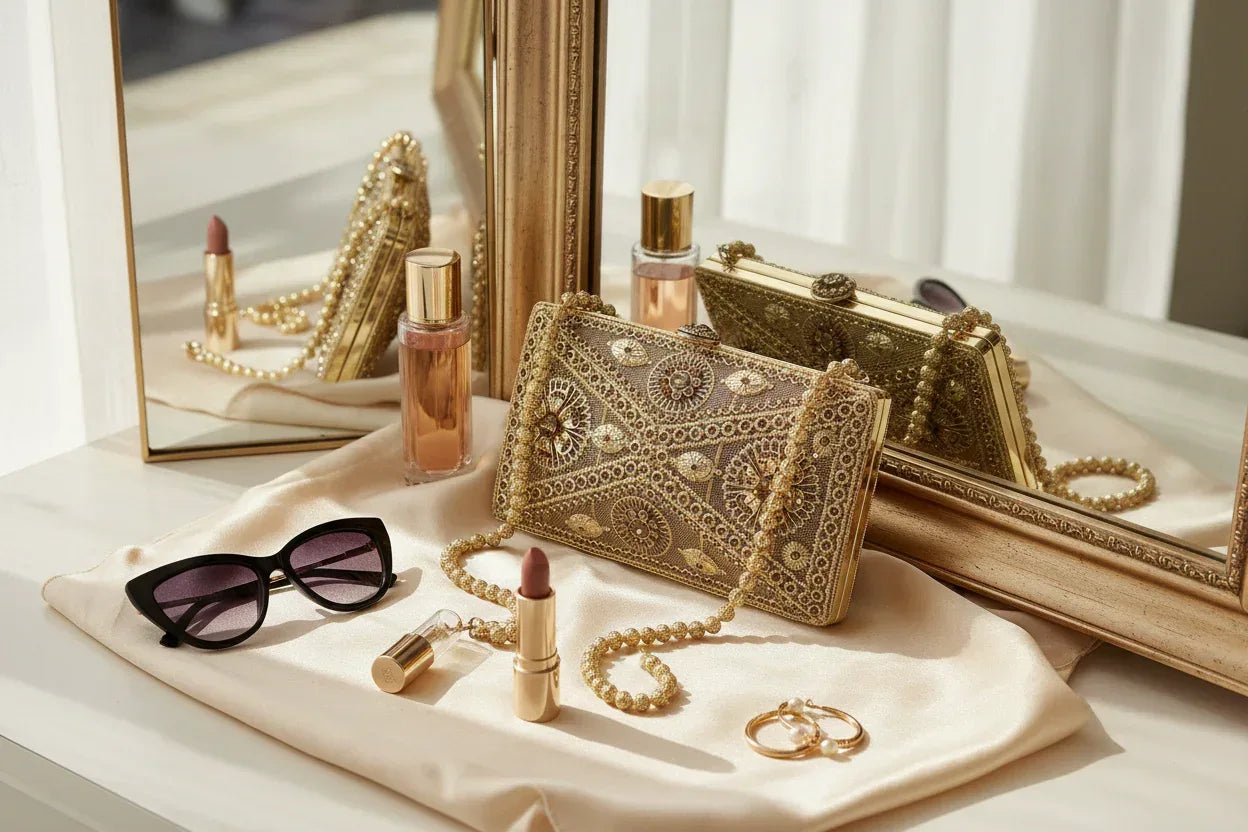 Gold Crystal Clutch Bag - Evening & Bridal Accessory - Scarves4you