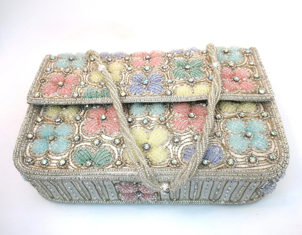 Beaded Floral Clutch Bag - Handcrafted Evening Purse - Scarves4you
