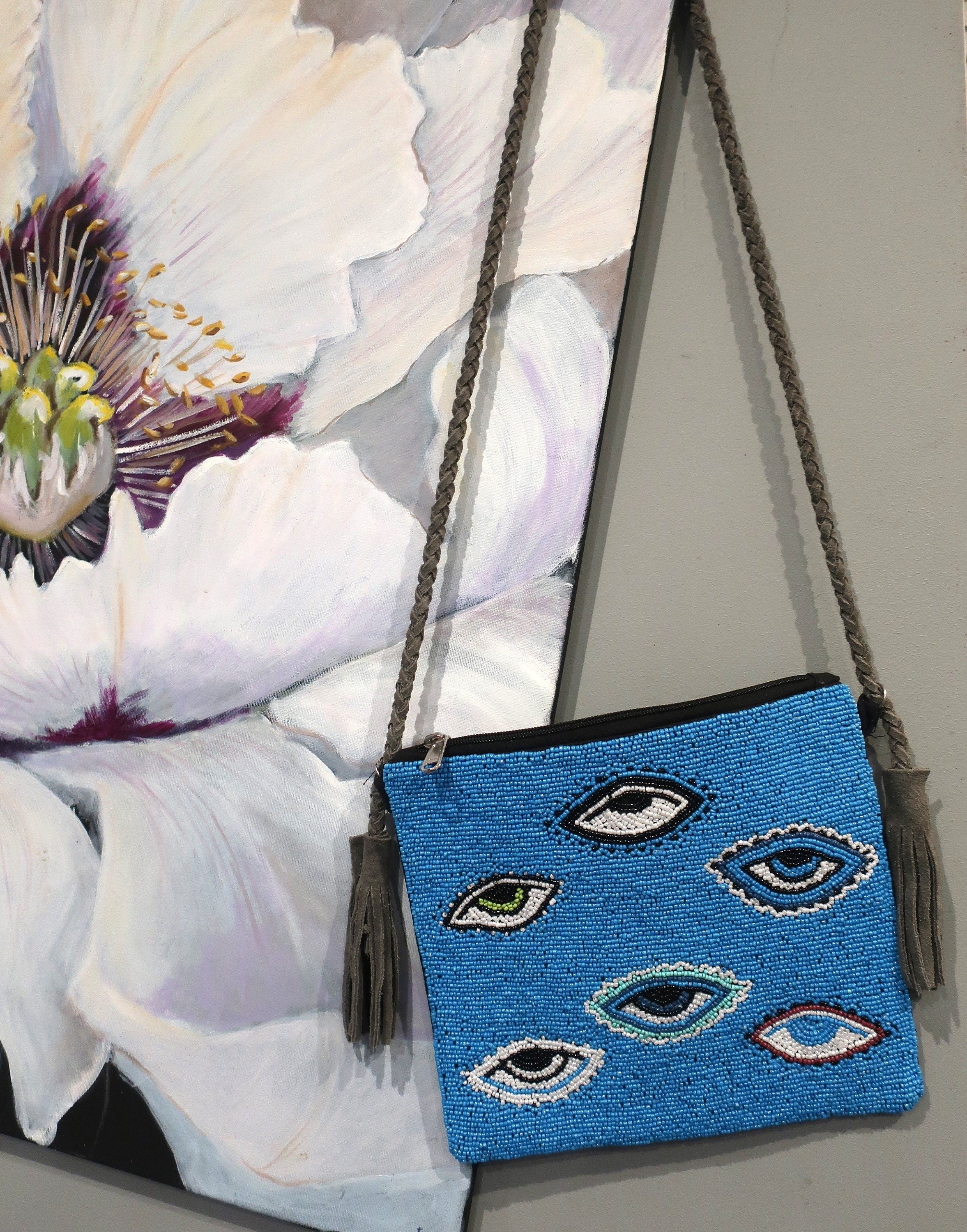 Women's Evil Eye Bag Purse Handbag Boho Mini Crossbody Bag Beaded Clutch Bag Banjara Hippie Purse Good Luck Charm Evil Eye Protection